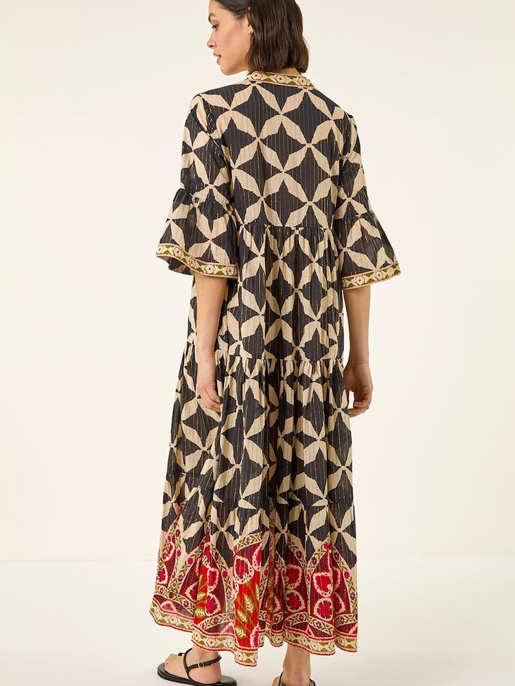 Roman Black Abstract Print Boho Maxi Dress - Image 2 of 5