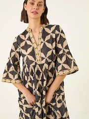 Roman Black Abstract Print Boho Maxi Dress - Image 4 of 5