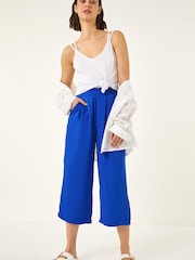 Roman Blue Elastic Waist Pleat Cropped Trousers - Image 1 of 5