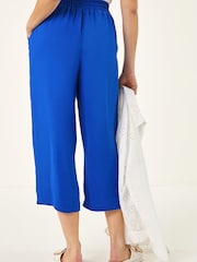 Roman Blue Elastic Waist Pleat Cropped Trousers - Image 3 of 5