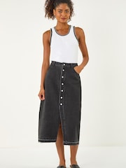 Roman Black Denim Button Skirt - Image 2 of 5
