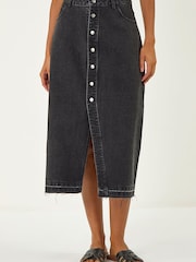 Roman Black Denim Button Skirt - Image 4 of 5