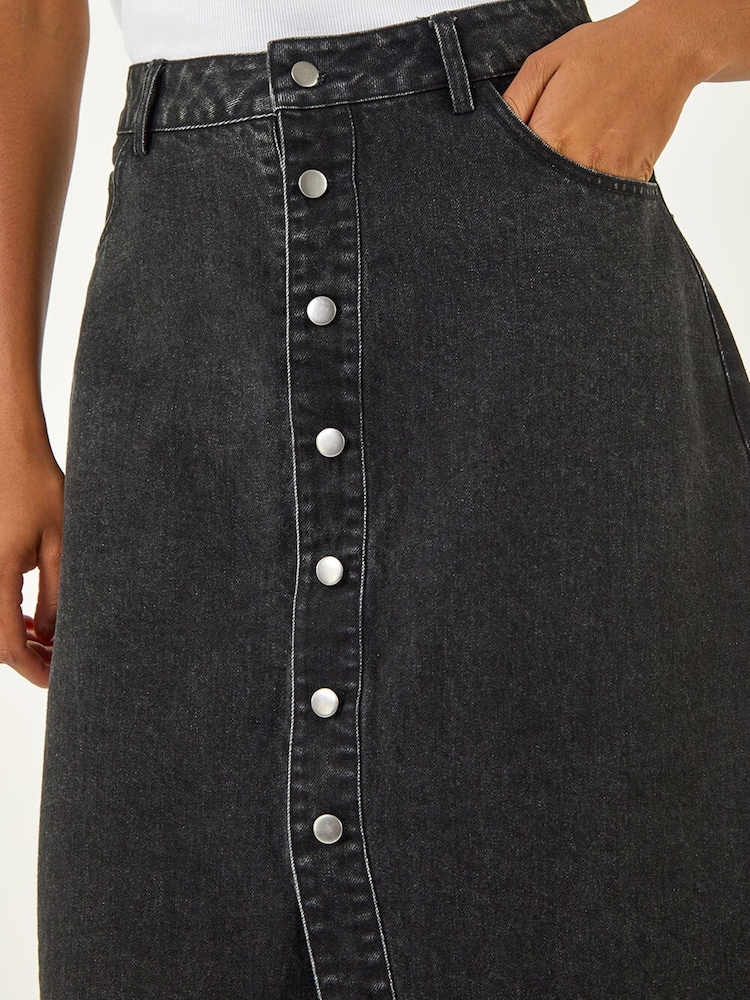 Roman Black Denim Button Skirt - Image 5 of 5 Roman Black Denim Button Skirt - Image 5 of 5