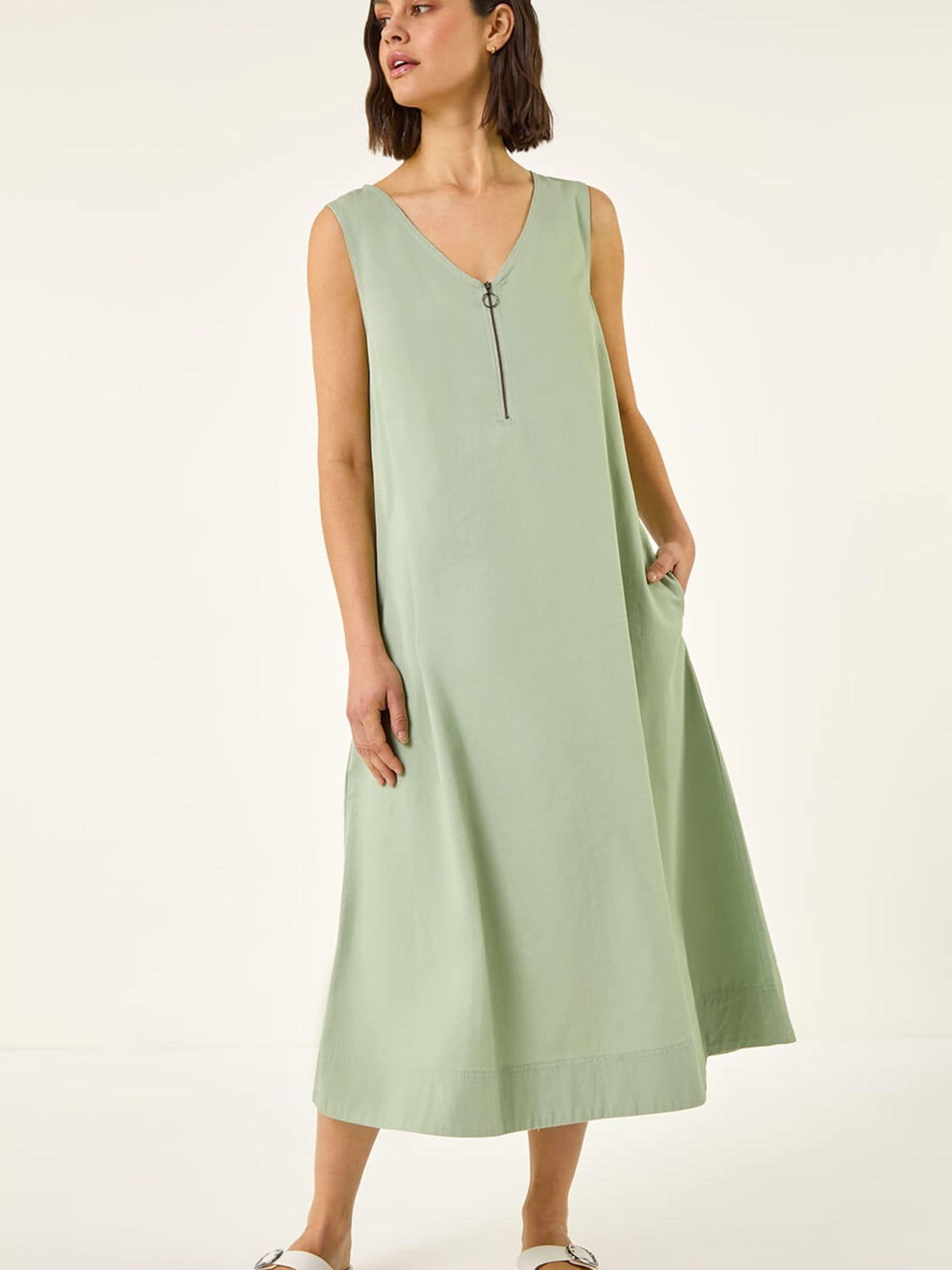 Roman Women's Sage Zip Front Sleeveless Midi Dress Size 18 - Image 2