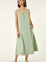 Roman Green Zip Front Sleeveless Midi Dress - Image 1 of 5