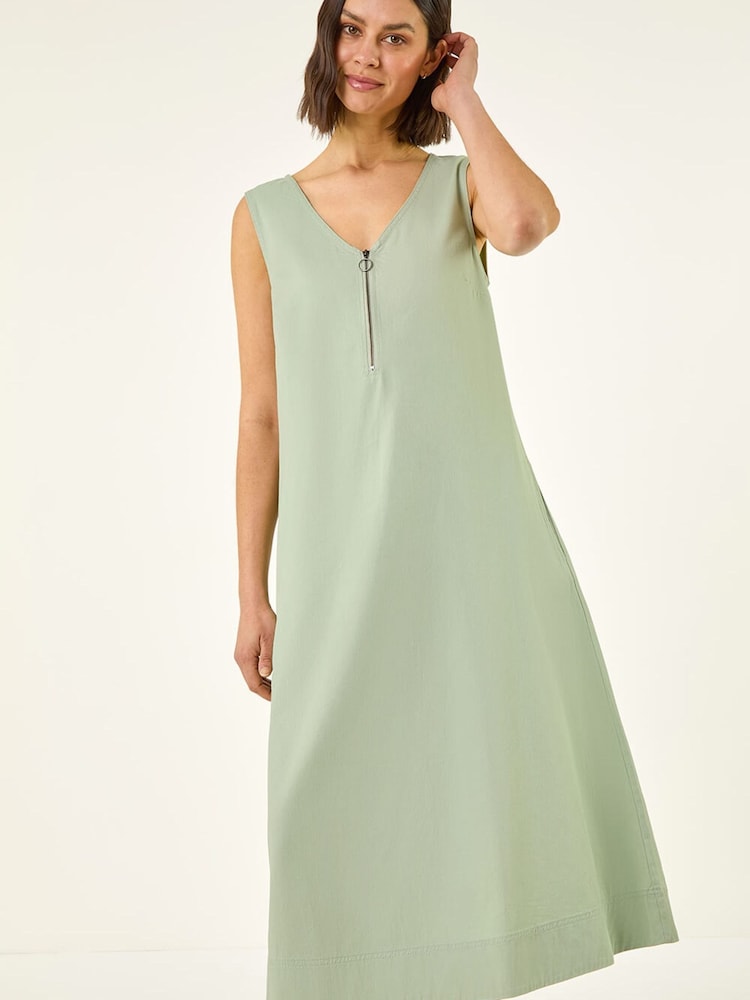 Roman Green Zip Front Sleeveless Midi Dress - Image 2 of 5