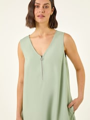 Roman Green Zip Front Sleeveless Midi Dress - Image 4 of 5