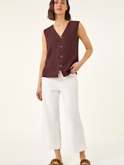 Roman Brown Crinkle Button Front Blouse - Image 2 of 5