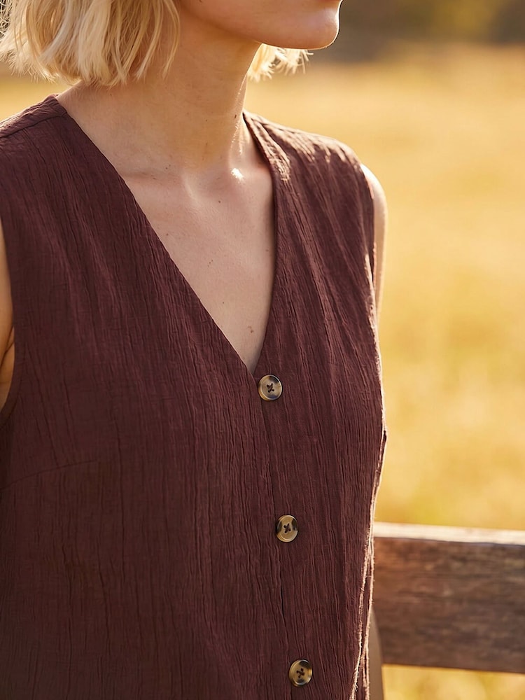 Roman Brown Crinkle Button Front Blouse - Image 4 of 4