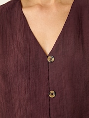 Roman Brown Crinkle Button Front Blouse - Image 5 of 5