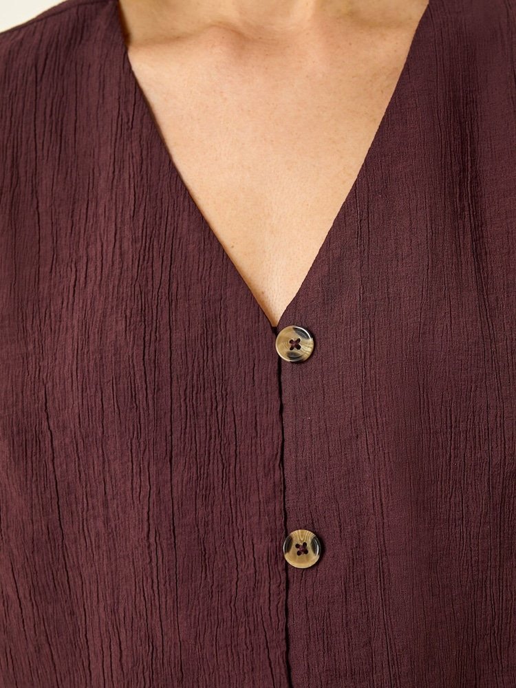 Roman Brown Crinkle Button Front Blouse - Image 5 of 5 Roman Brown Crinkle Button Front Blouse - Image 5 of 5