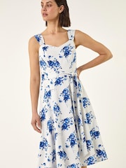Roman Blue Floral Tie Waist Dress - Image 1 of 5