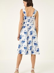 Roman Blue Floral Tie Waist Dress - Image 3 of 5