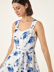 Roman Blue Floral Tie Waist Dress - Image 4 of 5