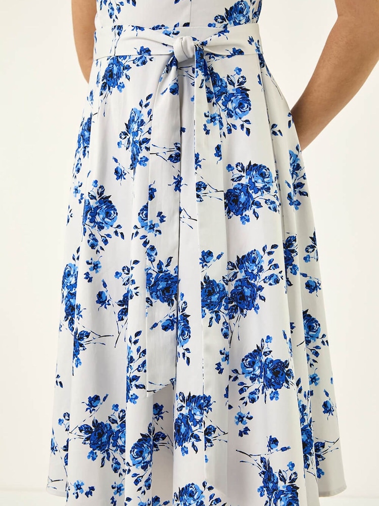 Roman Blue Floral Tie Waist Dress - Image 5 of 5
