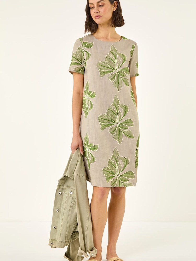 Roman Green Embroidered Floral Dress - Image 1 of 5