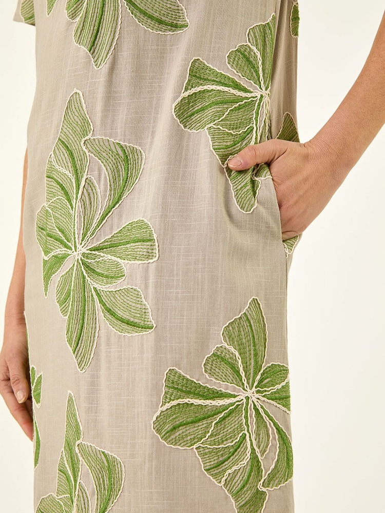Roman Green Embroidered Floral Dress - Image 5 of 5