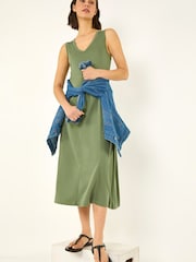 Roman Green Sleeveless V-Neck Midi Dress - Image 1 of 5