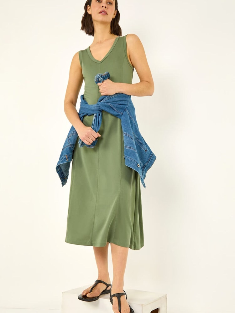 Roman Green Sleeveless V-Neck Midi Dress - Image 1 of 5
