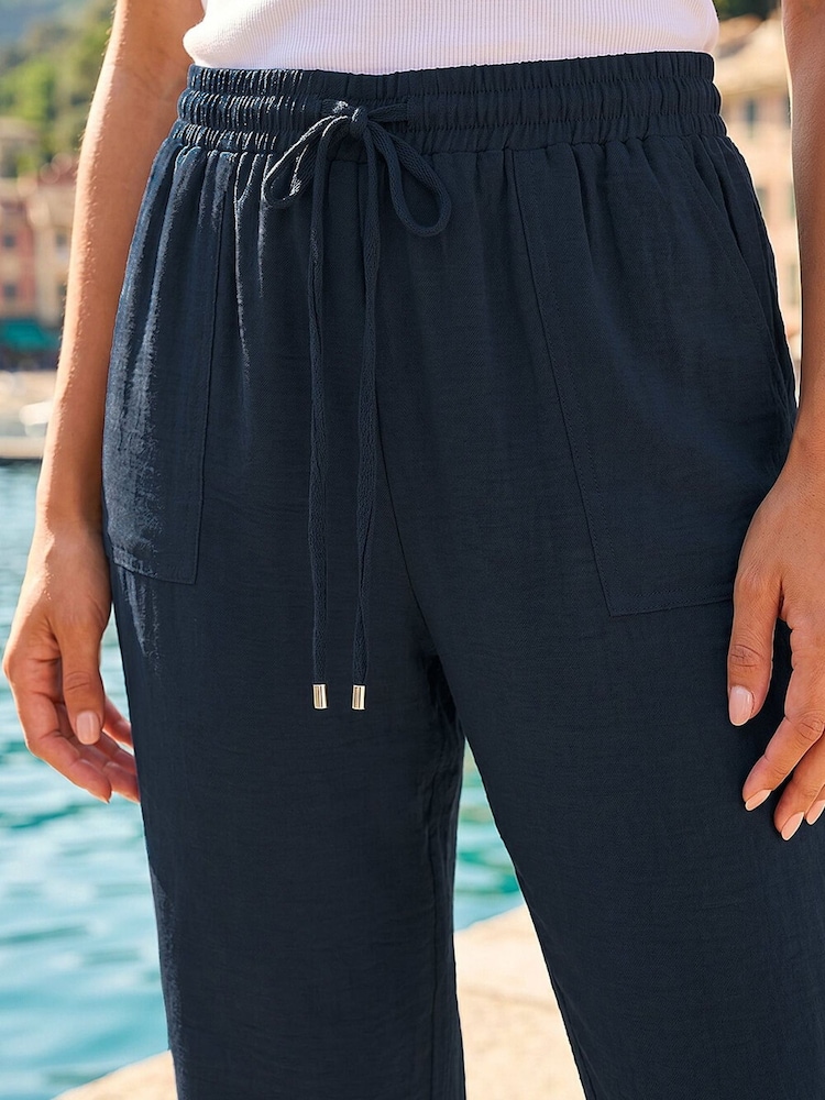 Roman Blue Cotton Air Flow Wide Leg Trousers - Image 4 of 4