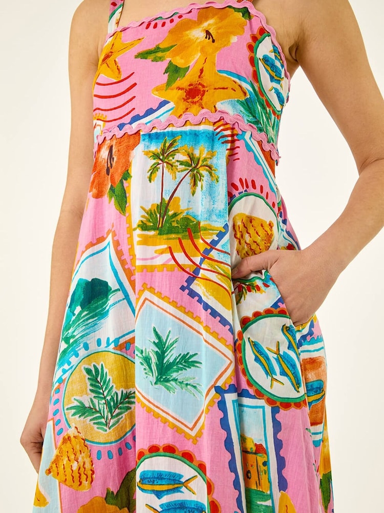 Roman Pink Postcard Print Ric Rac Maxi Dress - Image 5 of 5 Roman Pink Postcard Print Ric Rac Maxi Dress - Image 5 of 5