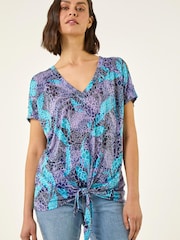 Roman Purple Burnout Print Tie Front Top - Image 2 of 5