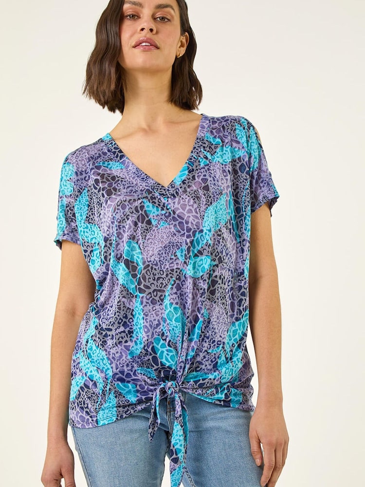 Roman Purple Burnout Print Tie Front Top - Image 2 of 5