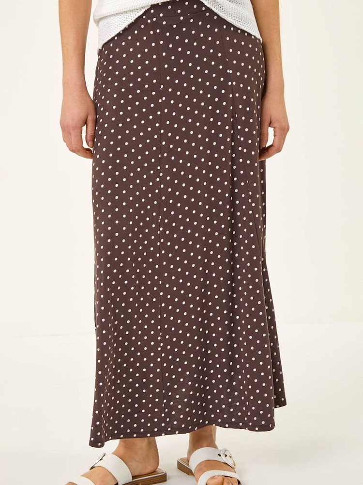 Roman Brown Polka Dot Midi Skirt - Image 1 of 5 Roman Brown Polka Dot Midi Skirt - Image 1 of 5