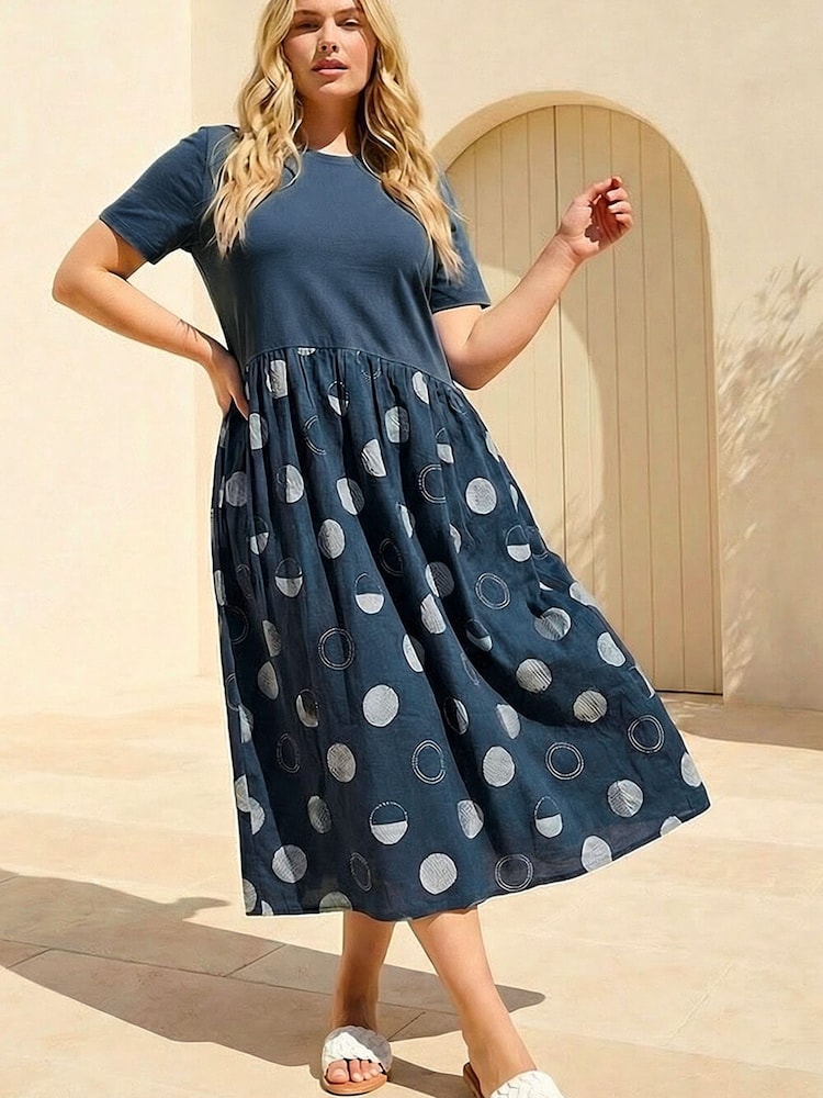 Roman Blue Curve Asymmetric Waist Midi Dress - Image 1 of 4 Roman Blue Curve Asymmetric Waist Midi Dress - Image 1 of 4