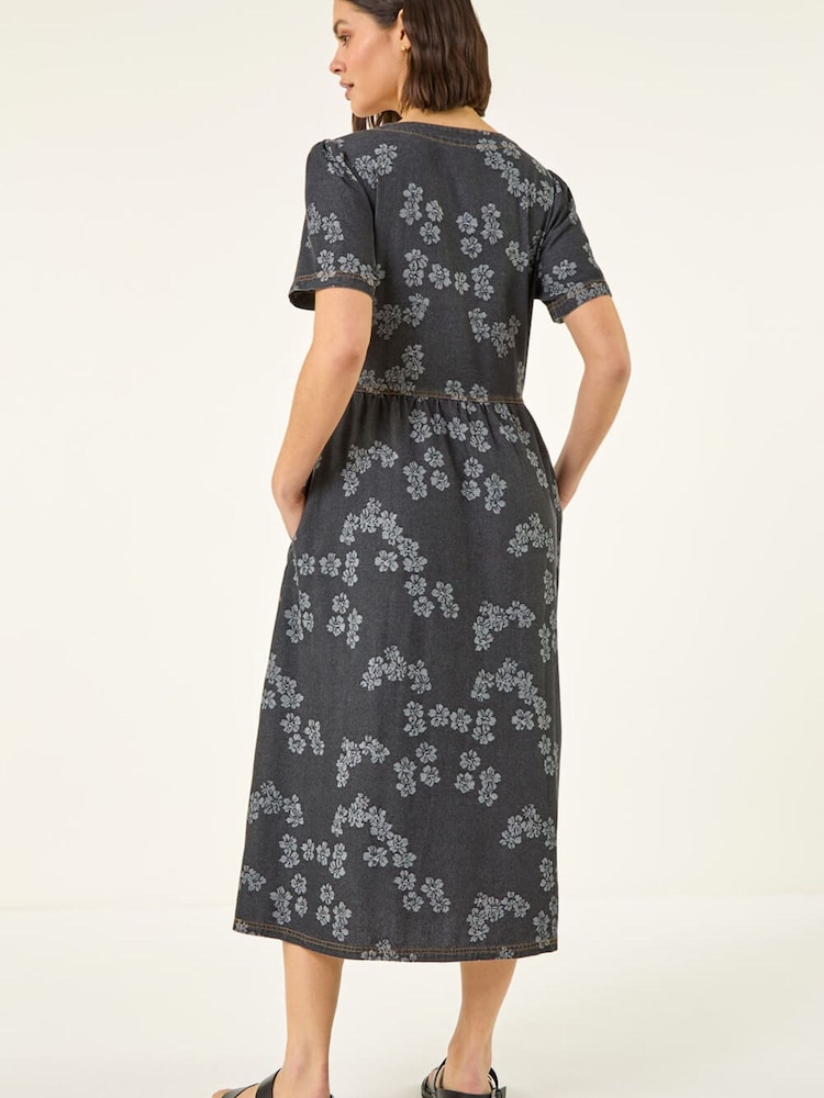 Чорний - Roman Floral Denim Shirt Dress - Image 2 of 5