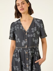 Чорний - Roman Floral Denim Shirt Dress - Image 4 of 5