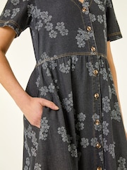 Чорний - Roman Floral Denim Shirt Dress - Image 5 of 5