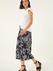 Roman Black Floral Broderie Midi Skirt - Image 2 of 5