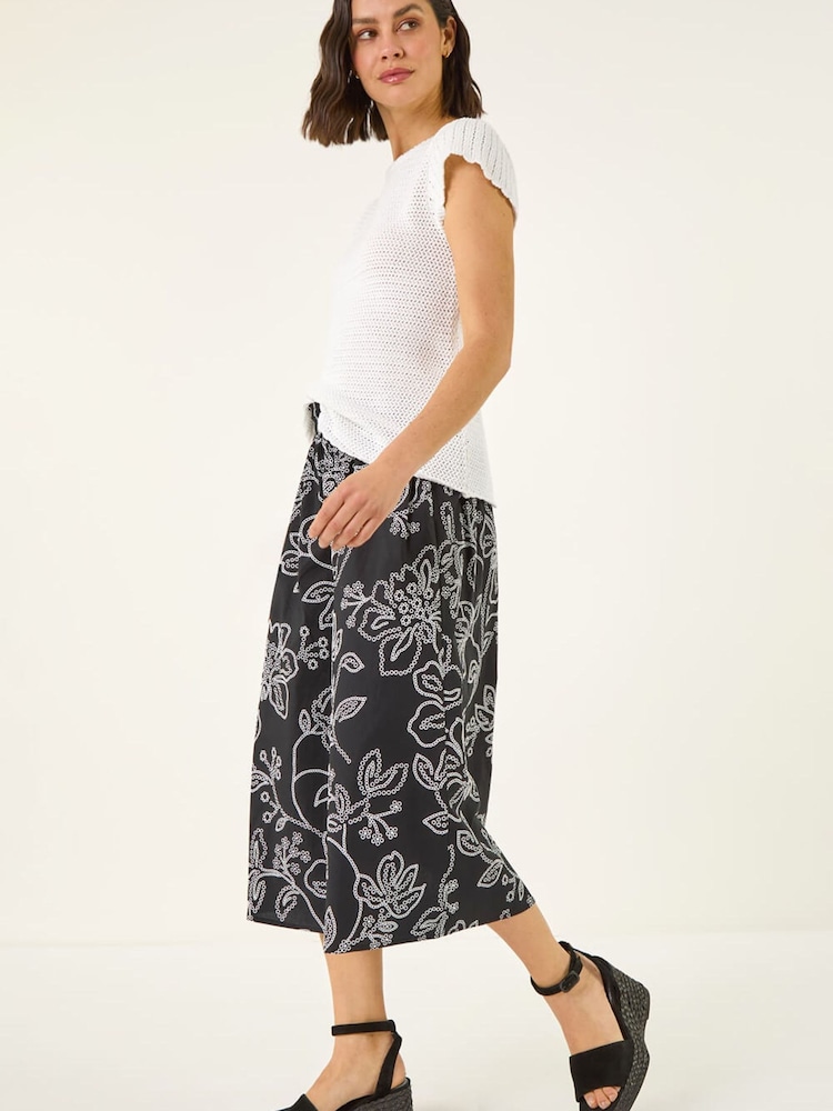Roman Black Floral Broderie Midi Skirt - Image 2 of 5 Roman Black Floral Broderie Midi Skirt - Image 2 of 5