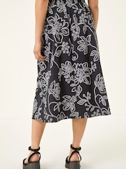 Roman Black Floral Broderie Midi Skirt - Image 3 of 5