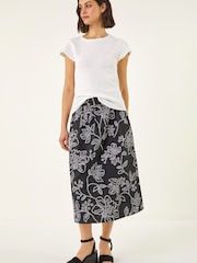 Roman Black Floral Broderie Midi Skirt - Image 4 of 5