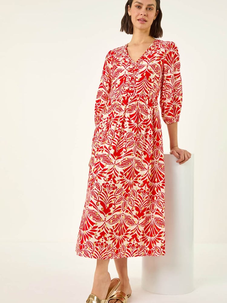 Roman Red Foil Spot Detail Midi Dress - Image 1 of 5