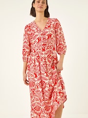 Roman Red Foil Spot Detail Midi Dress - Image 2 of 5