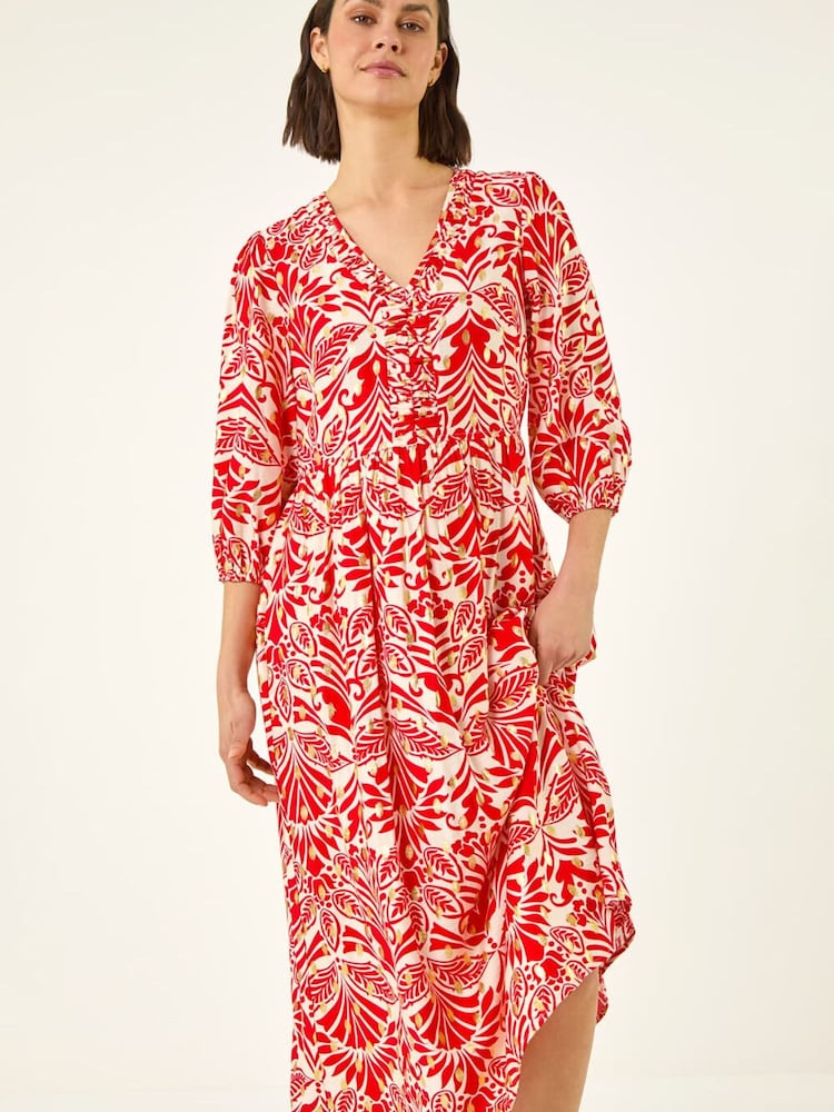 Roman Red Foil Spot Detail Midi Dress - Image 2 of 5