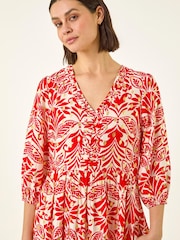 Roman Red Foil Spot Detail Midi Dress - Image 4 of 5