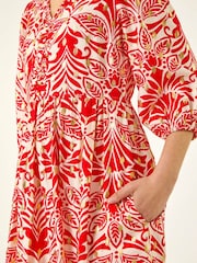 Roman Red Foil Spot Detail Midi Dress - Image 5 of 5