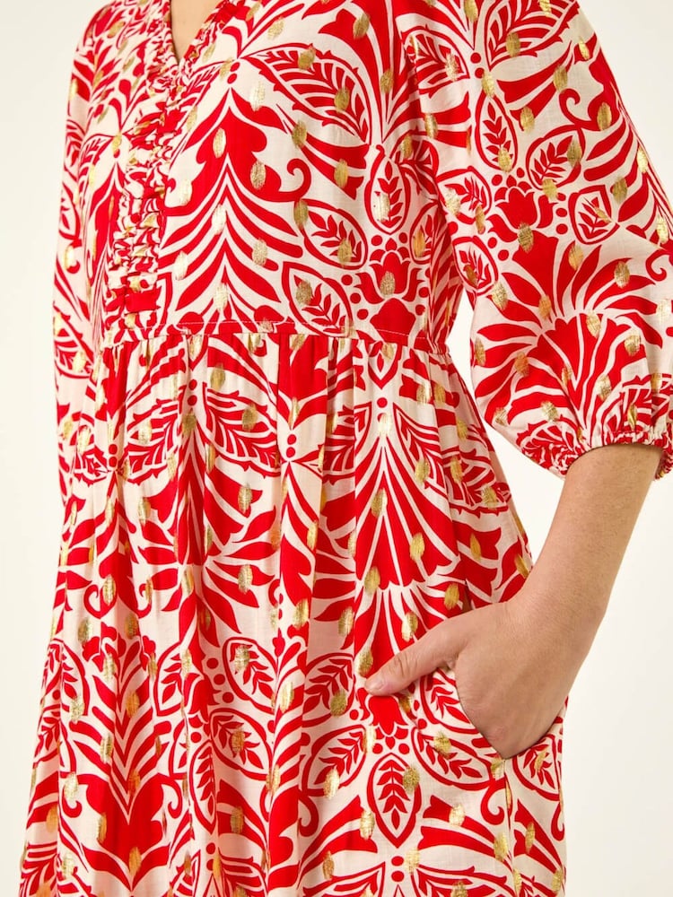 Roman Red Foil Spot Detail Midi Dress - Image 5 of 5