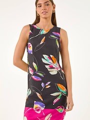 Roman Black Leaf Print Shift Dress - Image 1 of 5