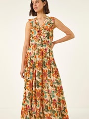 Roman Floral Print Frill V-Neck Maxi Dress - Imagen 2 de 5