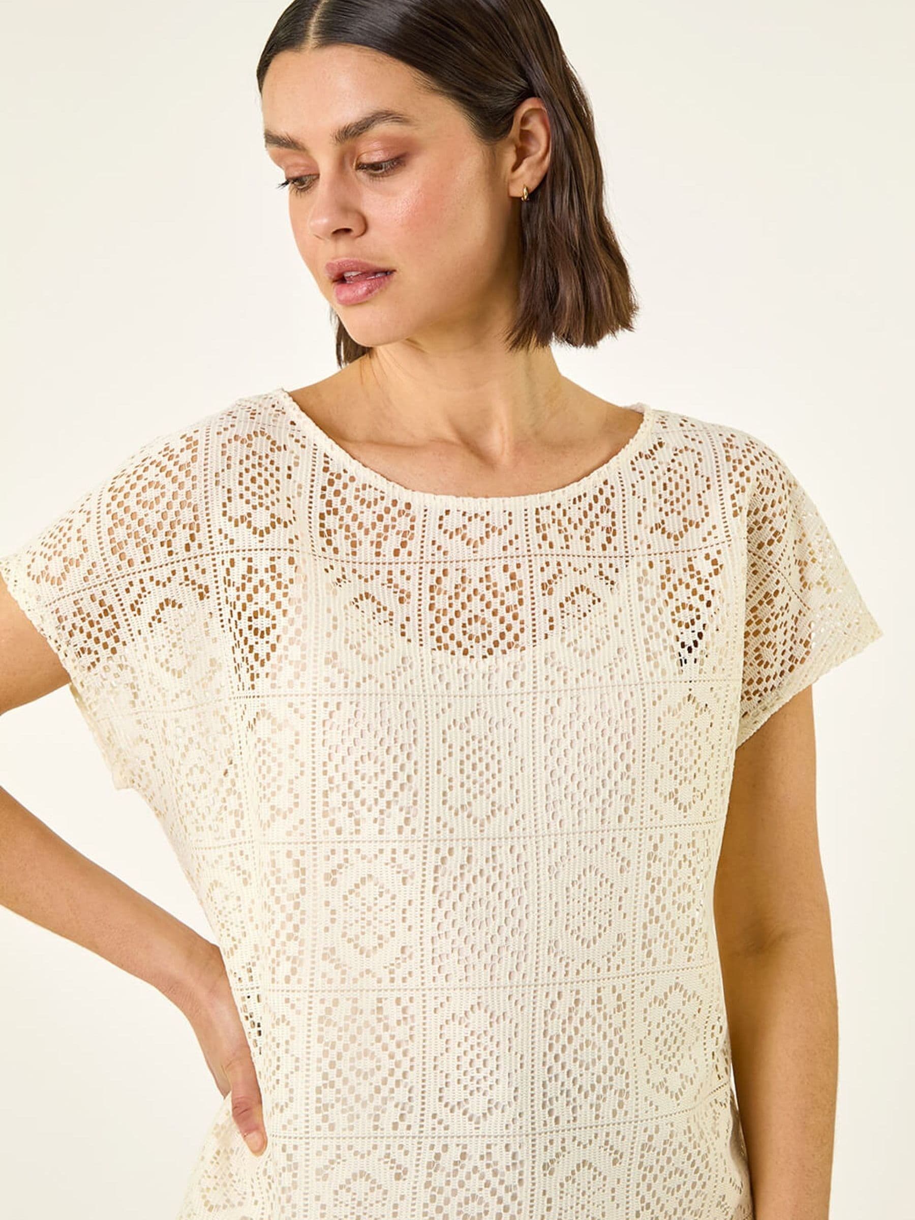 Buy Roman Natural Lace Overlay Top from Next USA
