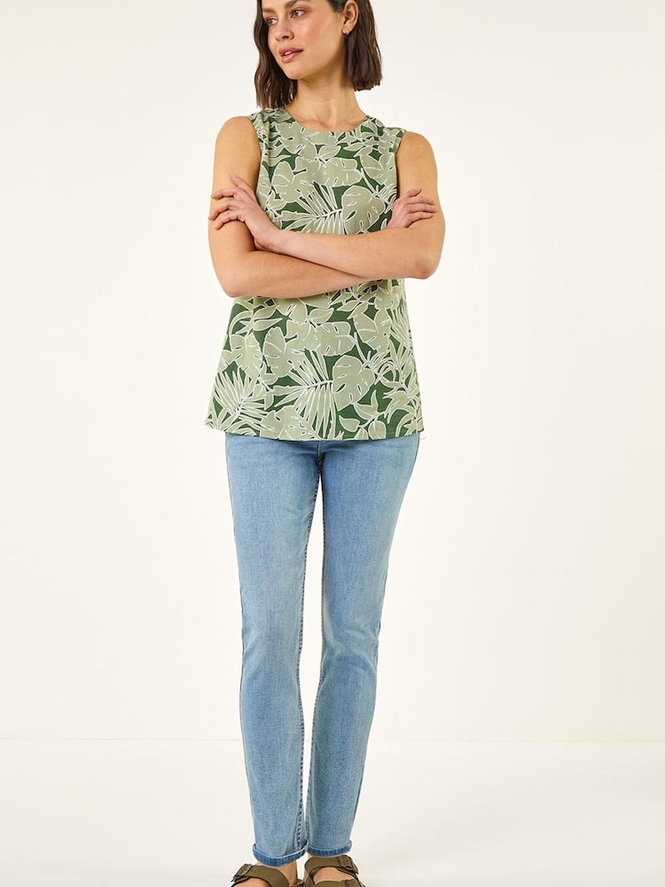 Roman Green Floral Print Vest Top - Image 2 of 5 Roman Green Floral Print Vest Top - Image 2 of 5