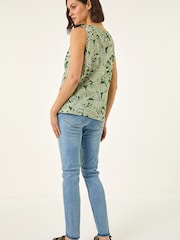 Roman Green Floral Print Vest Top - Image 3 of 5
