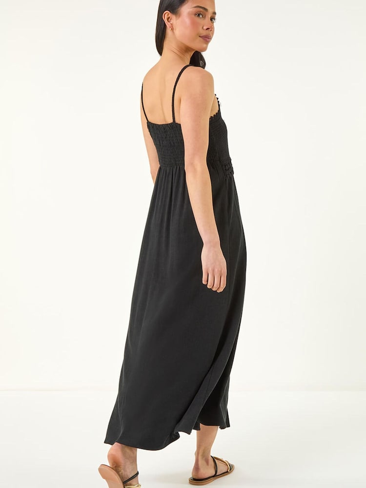 black crochet trim dress Crochet Trim V-Neck Dress