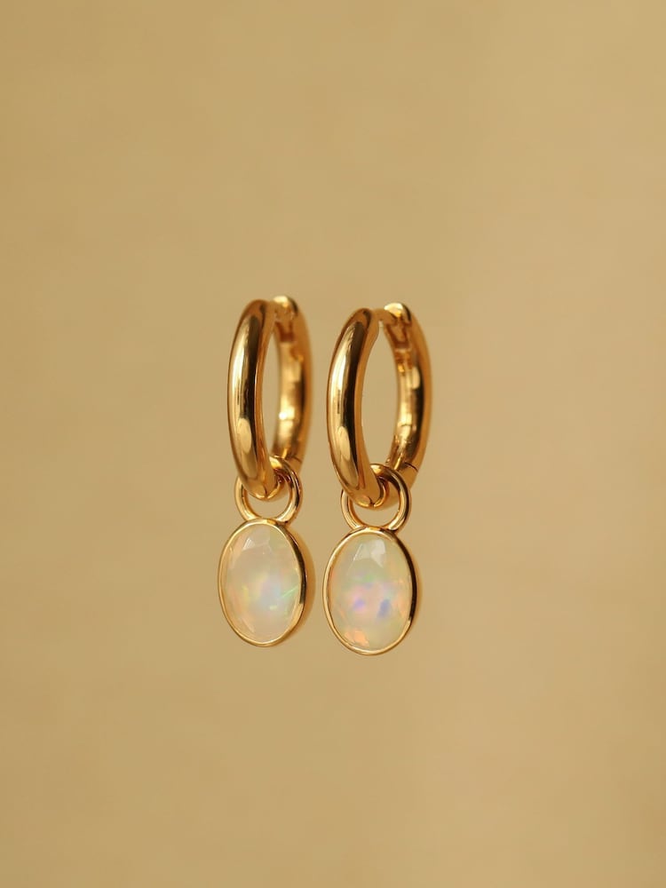 Carrie Elizabeth Gold Ayla Opal Drop Hoop Earrings - Image 1 of 4 Carrie Elizabeth Gold Ayla Opal Drop Hoop Earrings - Image 1 of 4