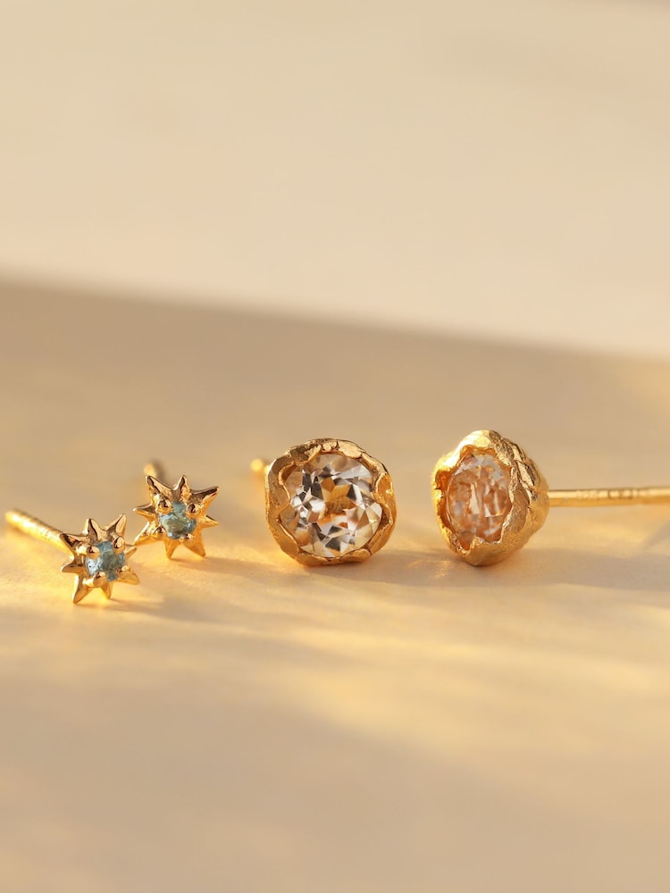 Carrie Elizabeth Gold Molten Green Amethyst Stud Earrings - Image 3 of 3